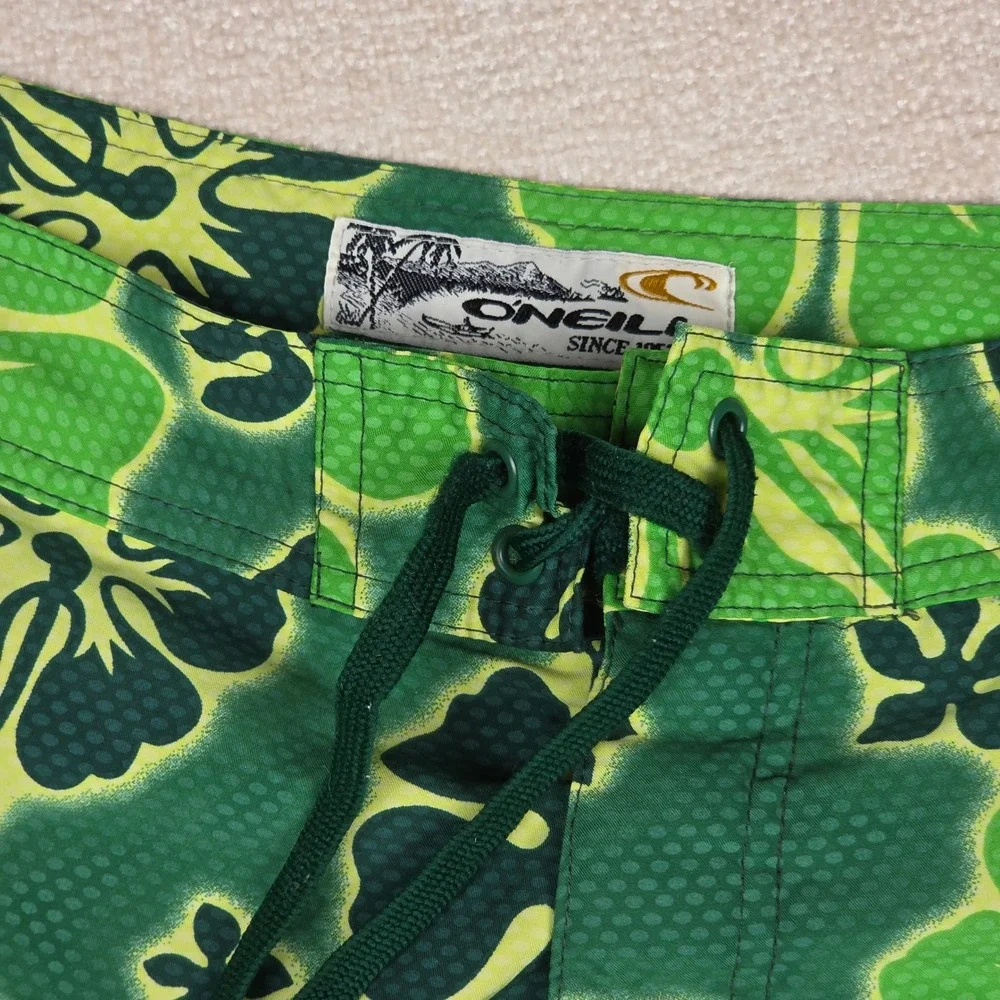 VTG O'Neill Mens Green Hibiscus Floral Board Shorts Cargo Pockets Swim Trunks 37
